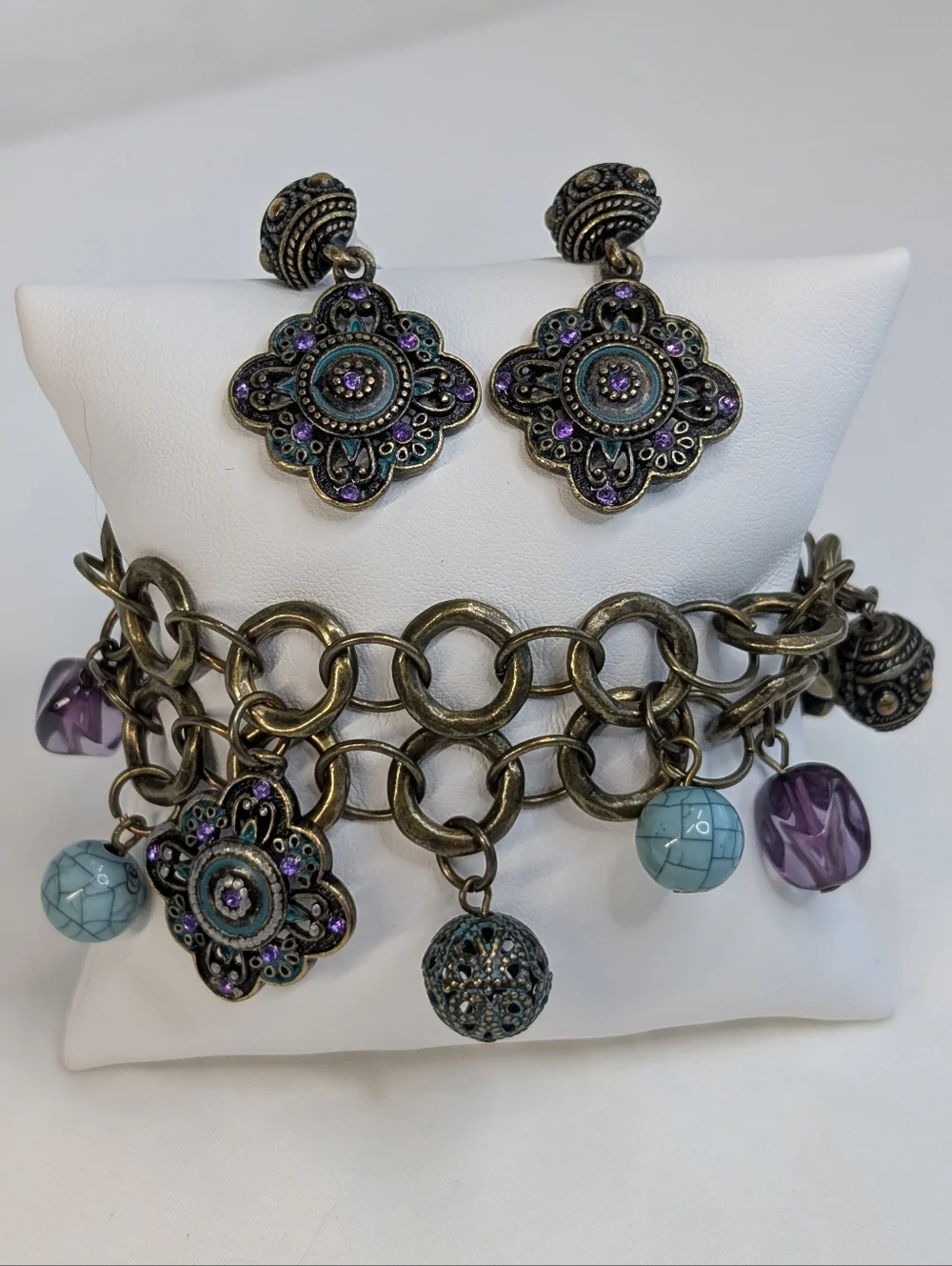 Vintage Premier Designs Charm Bracelet & Earrings Set